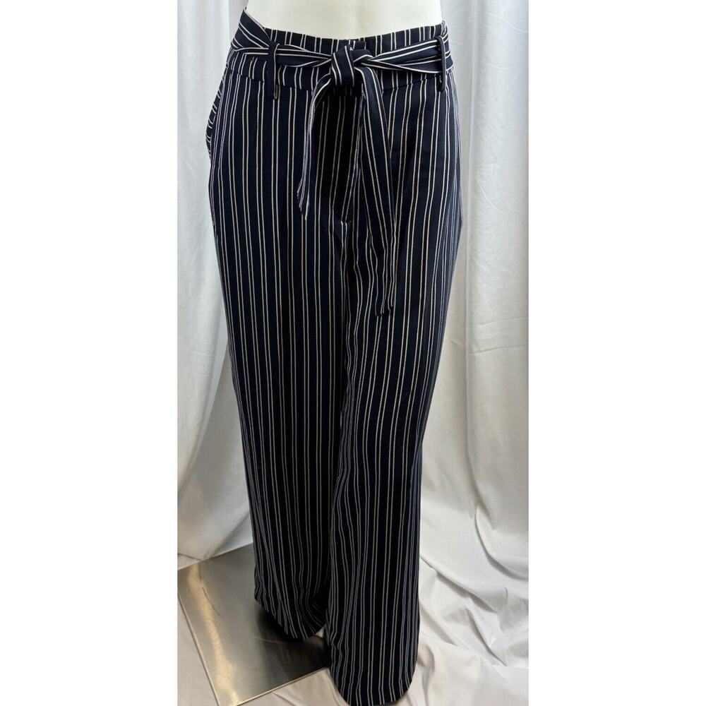 H&M Navy Blue and White Striped Wide Leg Pants
